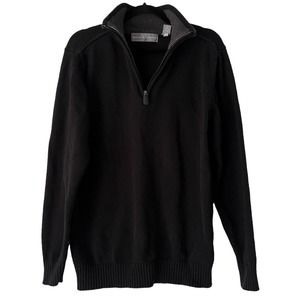 Oscar De La Renta Black Knit 1/4 Zip Mock Neck Pullover Sweater Mens Medium